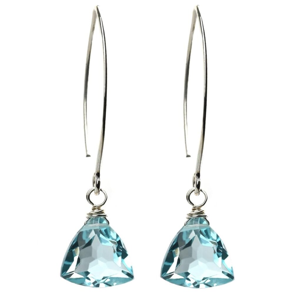 Handmade Dangle Earrings for Women - Aquamarine Blue Quartz Sterling Silver Earr